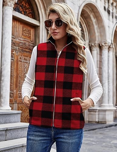 LOMON Womens Fuzzy Sherpa Fleece Jacket Lightweight Vest Cozy Sleeveless Cardigan Zipper Waistcoat Outerwear with Pocket