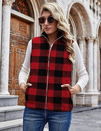 LOMON Womens Fuzzy Sherpa Fleece Jacket Lightweight Vest Cozy Sleeveless Cardigan Zipper Waistcoat Outerwear with Pocket