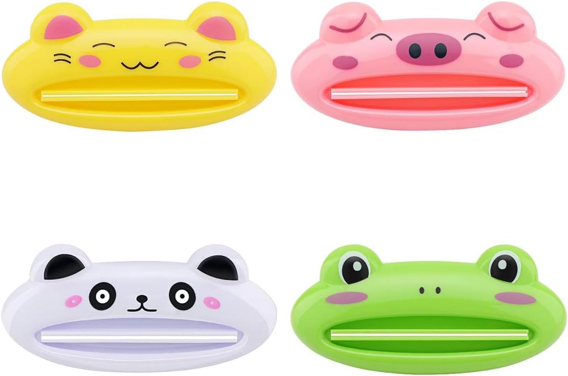 Cartoon Animal Plastic Frog Cat Panda Pig Shaped Toothpaste Cream Squeezers - Pack of 4