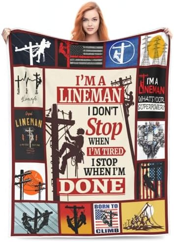 Lineman Blanket Electrician Job Gifts Throw Blanket Super Soft Flannel Lightweight Fluffy Plush Cozy Fuzzy Fleece Appreciation Blanket for Woman Adults Man for Bedding Sofa 40"X50"