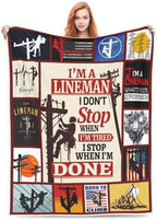 Lineman Blanket Electrician Job Gifts Throw Blanket Super Soft Flannel Lightweight Fluffy Plush Cozy Fuzzy Fleece Appreciation Blanket for Woman Adults Man for Bedding Sofa 40"X50"