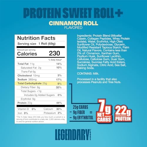 Legendary Foods Cinnamon Roll 22g Protein Bars – Gluten-Free, Low Carb Meal Option – Sweet Zero Sugar Snack, Keto-Friendly – 10-Pack High Protein Pre- or Post-Workout Nutrition Bars
