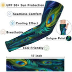 Peacock Arm Sleeve Cover UV Protective for Adult Youth Compression Peacock Feather Arm Sleeves with Thumb Hole for Outdoor Driving Cycling,Running,Fishing,Gardeners