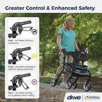 Drive Medical Nitro Sprint Foldable Rollator Walker with Seat - Lightweight Support - Large Wheels - Compact Folding Design - Adjustable Comfort - Tall Size - Black