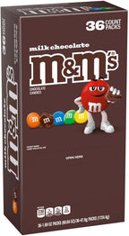M&M'S Milk Chocolate Candy, Full Size 1.69 oz Bag, Pack of 36 Bulk Candy Chocolate
