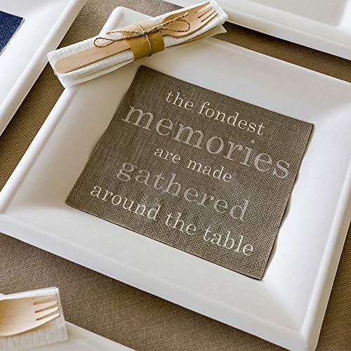 13 Inch Paper Luncheon Napkins, 20 Fondest Memories Design Printed Napkins - 3-Ply, Textured Edges, Gray Paper Decorated Napkins, Soft And Strong, For Parties Or Catering Events - Restaurantware