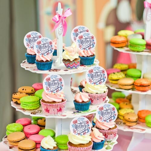 40PCS Edible Floral Happy Mother's Day Cupcake Toppers Edible Mom's Day Cupcake Picks Drink Topper for Happy Mother's Day Mother Grandmother Floral Birthday Cake Cupcake Decorations