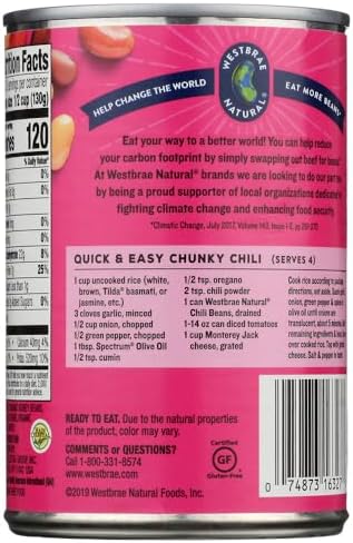 WESTBRAE Natural Organic Chili Beans, Source of Plant Based Protein and Fiber, Low Fat, Gluten Free, 15 oz (Pack of 12)