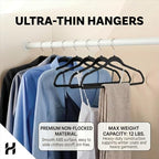 HOUSE DAY Black Plastic Hangers 20 Pack - Heavy Duty Non-Velvet Hangers with 360° Swivel Chrome Hook & Non Slip Notches - Slim Space Saving Clothes Hangers Ideal for Dresses Coats Shirts Jackets