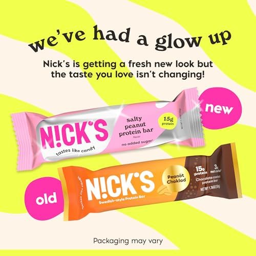 NICKS Protein Bars Salty Peanut Chocolate – 12-Count Box | 15g protein | 200 calories | Protein-Packed Snack, Low Calories, Low Carbs, Keto Friendly, No Added Sugar