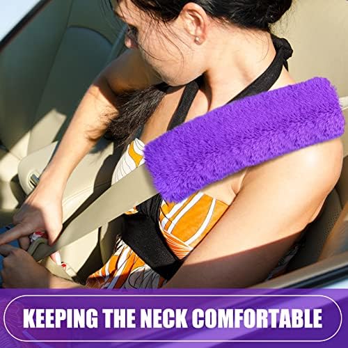 Boao 4 Pack Faux Sheepskin Car Seat Belt Pads Seatbelt Protector Soft Seat Belt Shoulder Strap Cover Comfort Harness Pad(Purple, 9.9 Inch)