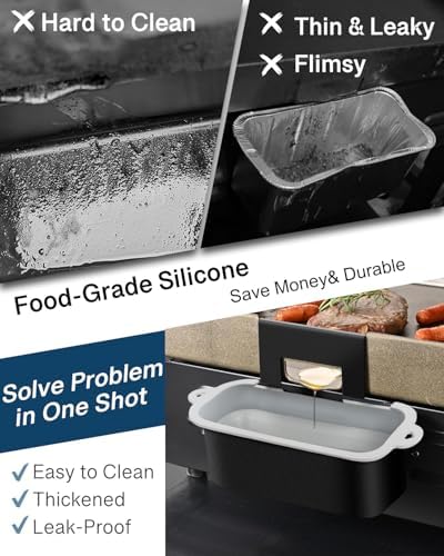 Drip Pan Liners for Blackstone, Classic Silicone Grease Cup Liner, Reusable Grease Tray for Blackstone Griddles 36" 28" 22" 17", 2 Pack Grey