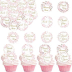 36PCS Edible Cherry Blossoms Thank You Cupcake Toppers Pink Edible Cherry Flowers Cake Decor Wafer Paper Thank You Cupcake Topper for Flowers Theme Baby Shower Birthday Party Decor Supplies