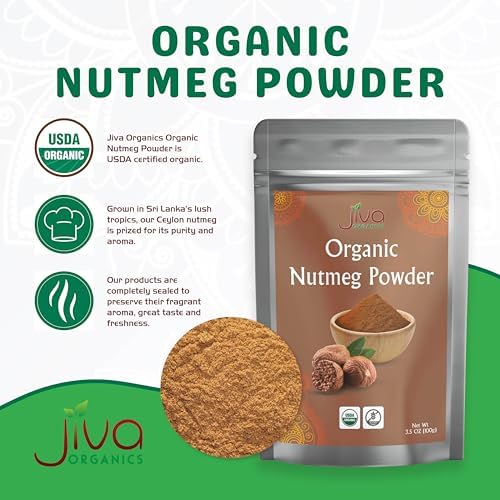 Jiva Organics Organic Nutmeg Powder 3.5 oz (100g) – Ground Nutmeg from Sri Lanka – Non-GMO, Pure & Aromatic Spice for Baking, Cooking, Lattes & Desserts