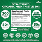 Zazzee USDA Organic Milk Thistle 50:1 Extract, 80% Silymarin Flavonoids, 200 Vegan Capsules, 6+ Month Supply, Silybum Marianum, Liver Support & Detox Support, Organic All-Natural, Non-GMO, Made in USA