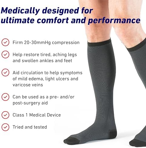 Neo G Men's Compression Socks - True Graduated Compression - Class 1 Medical Device – Grey