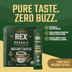 Rex Coffee Organic Fairtrade Natural Decaf Freeze-Dried Instant Sticks – Naturally Decaffeinated Arabica, 25 Single-Serve Packs – Lab Tested for Mold, Mycotoxins, Heavy Metals, & Acrylamide
