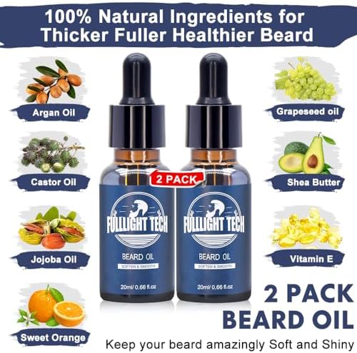 Beard Care Kit for Men-Nourish Soften Grooming Patchy Beard W/Vitamin Spray,Mustache Oil,Balm, Wash,Boar Bristle Brush,Wooden Comb,Scissors,Valentines Fathers Gifts for Men Dad Him Husband Boyfriend