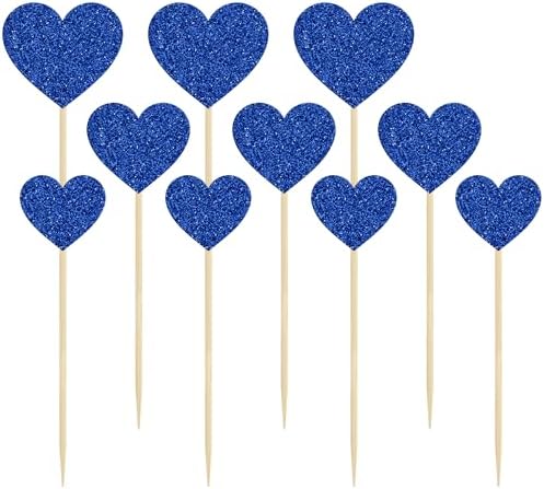 Gyufise 30Pcs Heart Cupcake Toppers Deep Blue Glitter Sweet Love Heart Cupcake Pick Decorations Valentine's Day Cake Decorations for Wedding Engagement Bridal Shower Birthday Party Supplies