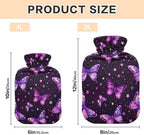 Hot Water Bottle with Cover, 2L Cute Hot Water Bags for Neck, Shoulders and Legs Pain Relief, Menstrual Cramps, Hot and Cold Compress, Purple Butterflies and Stars