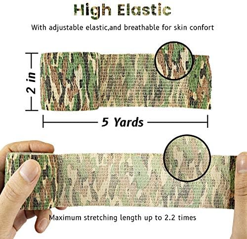FRESINIDER 9 Rolls Self Adhesive Wrap Athletic Tape Gauze, Breathable Elastic Cohesive Bandage for Sports Injury & Pet (7 Pcs 2" x 5 Yards + 2 Pcs 1" X 5 Yards) (Asian Tiger Camo)