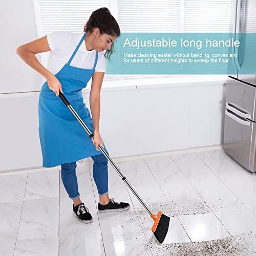 FGY Long Handle Broom and Dustpan Set 53" Broom with Upright Dustpan for Home Kitchen Office Cleaning (Black & Orange)