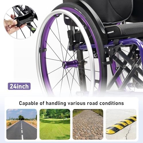 Sports and Leisure Wheelchair, Adult Self-propelled Lightweight Folding Aluminum Alloy Shock-Absorbing Wheelchair,Manual Chair,Quick Release Rear Wheels(B,Seat Width 42cm/16.5in)