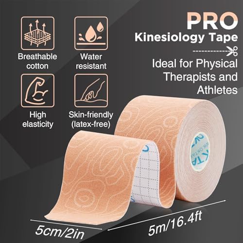 OK TAPE PRO Kinesiology Tape Uncut Roll, Elastic Physical Therapy Athletic Tape for Pain Relief, Muscle Support, Kinetic Tape, Water Resistant, 2in X 16.4ft -Mixed 4 Pack