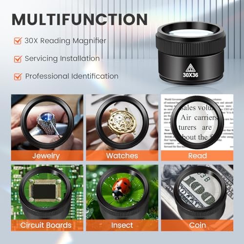 Magnifying Glass 30X Jewelers Loupe Magnifier Portable Handheld Pocket Magnifier Lens for Close Work Crafts Jewelry Repair Reading Coins Stamps Map(30X-Handheld)