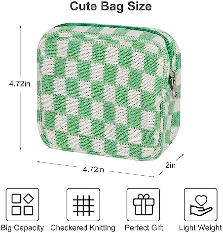 Sanitary Napkin Storage Bag, Menstrual Pad Zipper Checkered Portable Period Bag Panty Liners, Tampon Pouch for Women Ladies Daily Use Storage Purse Travel