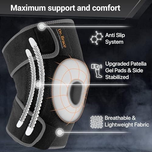 DR. BRACE ELITE Knee Brace with Side Stabilizers & Patella Gel Pads for Maximum Knee Pain Support and fast recovery for men and women-Please Check How To Size Video (X-Large, Mercury)