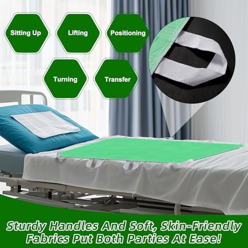 Positioning Bed Pad with Handles - Quick Drying Bed Pads with 8 Reinforced Handles, Washable Waterproof Reusable Pads for Elderly, Bedridden, Turning, Lifting, Transferring 34" × 52"