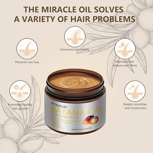 100% Natural Raw Batana Oil for Hair Growth, Unrefined & Organic Dr Sebi Hair Growth Oil From Honduras, Prevents Hair Loss, Eliminates Split Ends, Enhances Thickness 4.23 Fl Oz