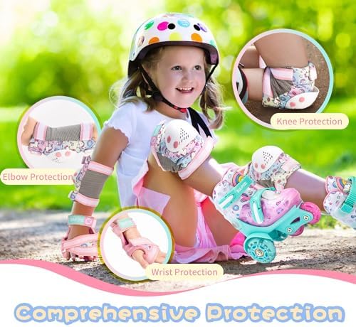 SULIFEEL Rainbow Unicorn Knee Pads for Kids Knee Elbow Pads Wrist Guards with Drawstring Bag Adjustable Protective Gear Set for Girls Roller Skating Bike Cycling Skateboard Scooter