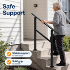 VIVOHOME Adjustable Outdoor Handrails - Durable Galvanized Steel, Black Oval Design for Porch, Deck & Stairs, 2-Pack for 3 Steps