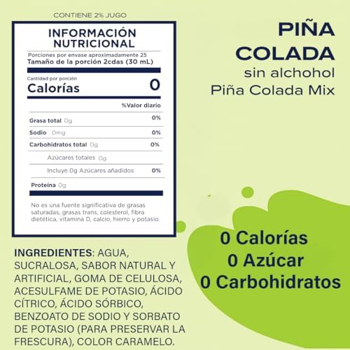 Jordan's Skinny Mixes Pina Colada Mix, Flavored Cocktail Mixer for Drinks, Tropical Drink Flavoring for Cocktails & Mocktails, Low Calorie, Gluten Free, Keto Friendly, 32 Fl Oz, 1 Pack