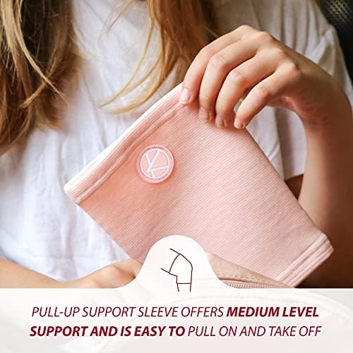 KARM Kids Knee Brace Sleeve - Youth Knee Compression Sleeve for Kids, Child - Support for Pain, Sports, Football, Basketball, Gymnastics, Recovery, Boys & Girls (Light Pink)