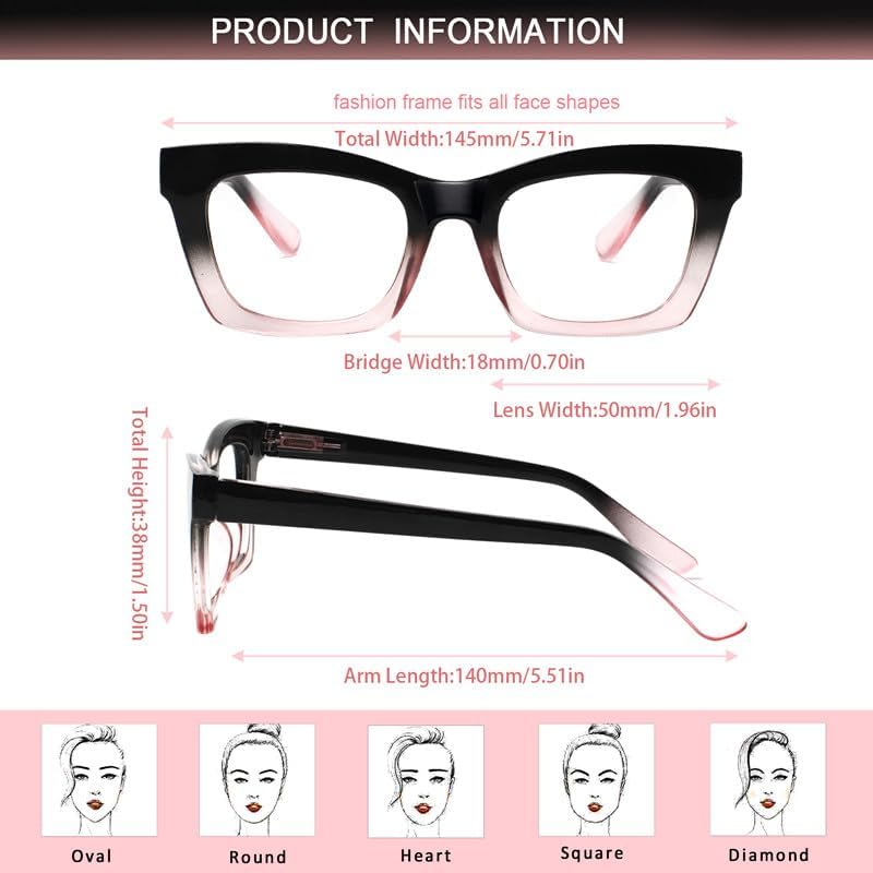 6 Pack Oprah Style Reading Glasses for Women Blue Light Blocking Computer Square Readers with Spring Hinge (Mix Color, 2.00, x)
