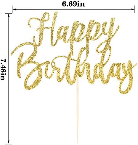 Handmade Glitter happy birthday Cake Topper, Happy Birthday Cake Bunting Decor,Birthday Party Decoration Supplies (Gold)