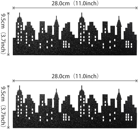 12 PCS City Cake Border Decoration Wrapper Toppers Nighttime City Skyline Stick On or Lay On Building Images Lighted Backdrop for Skyscraper New York Birthday Party Cake Decorations Supplies Black
