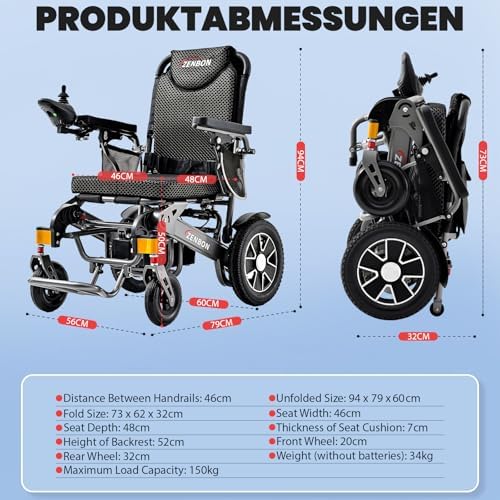 Electric Wheelchair ZENBON Lightweight Extra Wide Automatic Folding Motorized Wheelchairs for Seniors/Adults Motorized Mobility Device All Terrain 700W Power Wheel Chairs with Baskets 330Lbs