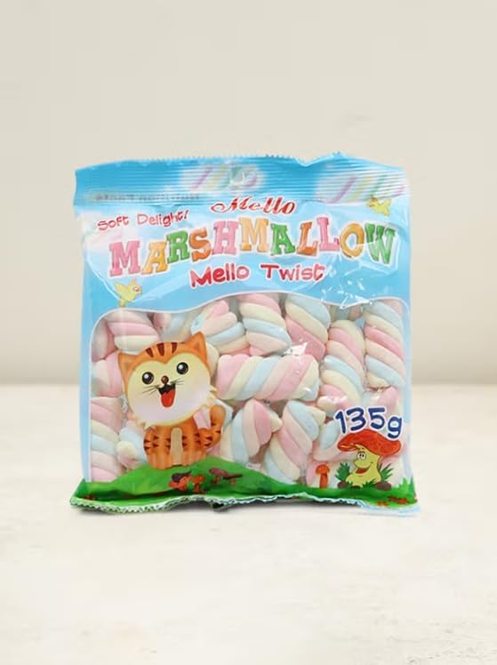 Mellow Twist Marshmallow 135g – Soft & Fluffy Twisted Marshmallow Trio – Perfect Snack, Hot Chocolate Topping, or Sweet Treat – Korean Snack