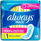 Always Maxi Feminine Pads Without Wings for Women, Size 1, Regular Absorbency, Unscented 48 Count