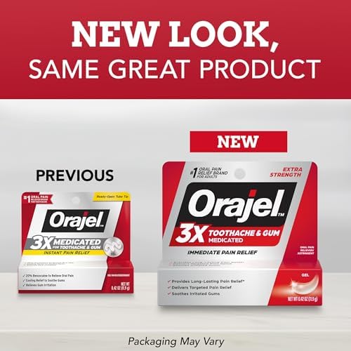 Orajel 3X Medicated Toothache & Gum Pain Gel, Immediate Pain Relief, Extra Strength, 0.42 oz