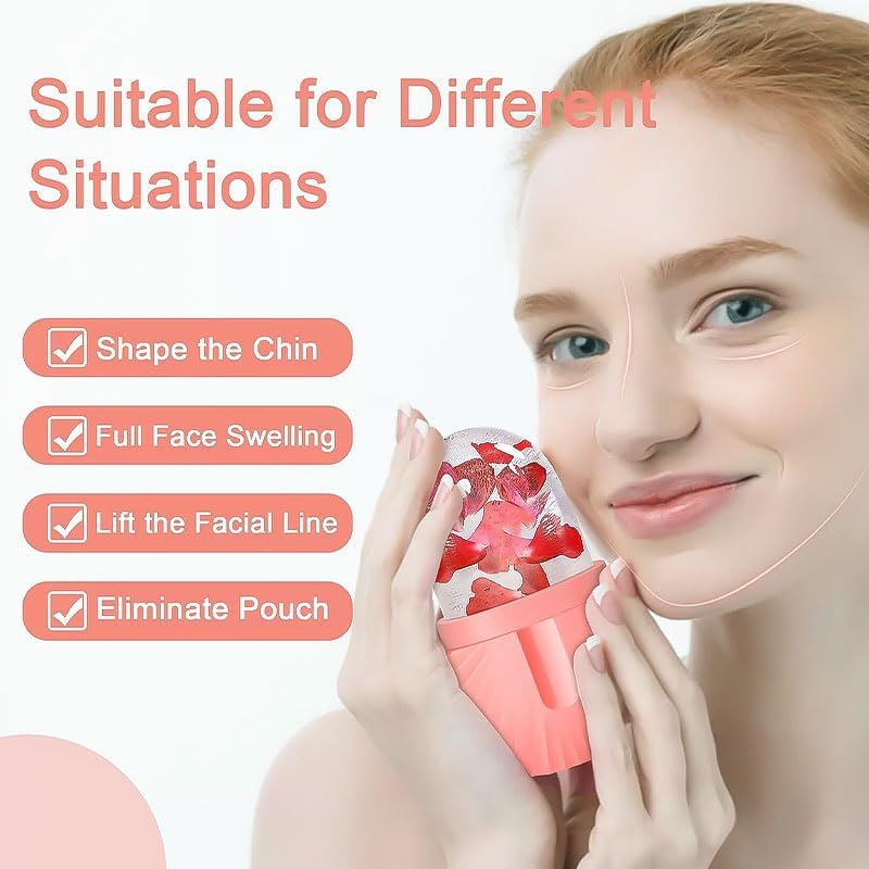 Ice Roller for Face and Eye, Facial Beauty Skin Care Tools, Face & Eye Puffiness Relief, Reusable Facial Ice Mold (Pink)