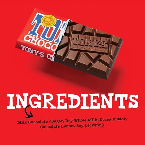 Tony’s Chocolonely Belgian Milk Chocolate Candy Bar, Pure Chocolate Bar for Snacks, Party Favors, Gifts, or Gift Basket, 32% Cacao, Made From Quality Fairtrade Cocoa, 6.35 Oz