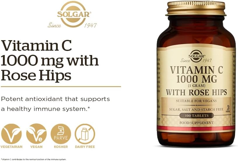 Solgar Vitamin C 1000 mg with Rose Hips, 250 Tablets - Antioxidant & Immune Support - Overall Health - Supports Healthy Skin & Joints - Non-GMO, Vegan and Kosher - 250 Servings