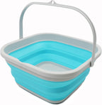 SAMMART 5.5L (1.4 Gallon) Collapsible Square Handy Bucket/Foldable SquareWater Pail/Portable Tub with Handle. (Grey/Cyanine, 1)