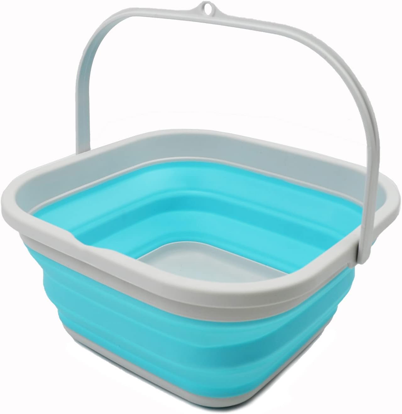 SAMMART 5.5L (1.4 Gallon) Collapsible Square Handy Bucket/Foldable SquareWater Pail/Portable Tub with Handle. (Grey/Cyanine, 1)
