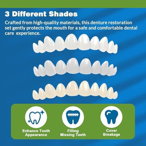 Veneers Teeth for Women, Tooth Replacement Missing Teeth, Upper Veneer Cosmetic Tooth, Moldable Thermal Beads Replacement Kit, Unisex to Denture Repair Kit, 6PCS-001